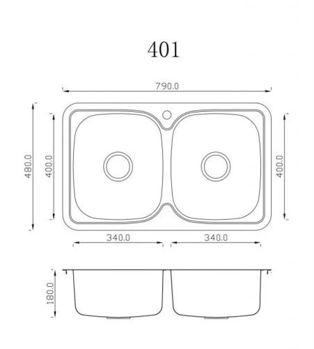 Мойка для кухни из нержавейки с двумя чашами EMAR 401 на otdelka1.ru