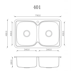 Мойка для кухни из нержавейки с двумя чашами EMAR 401