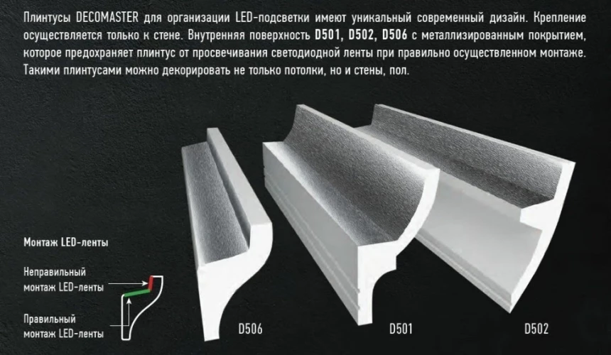 Плинтус потолочный Decomaster D501 на Otdelka1.ru