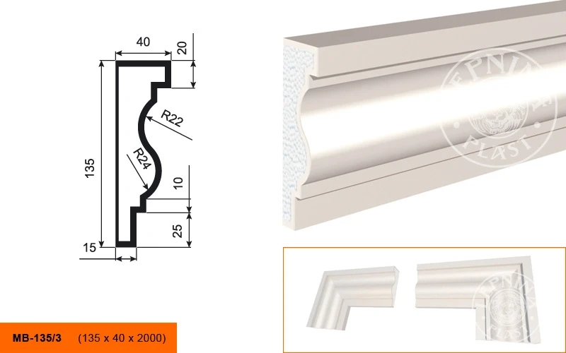 Фасадный молдинг LepninaPlast МВ-135/3 на otdelka1.ru