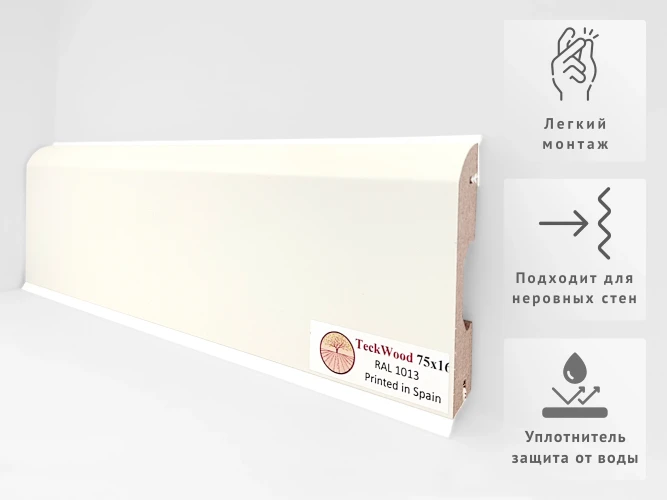 Уплотнитель для плинтуса МДФ Teckwood RAL 9016 Белый на otdelka1.ru