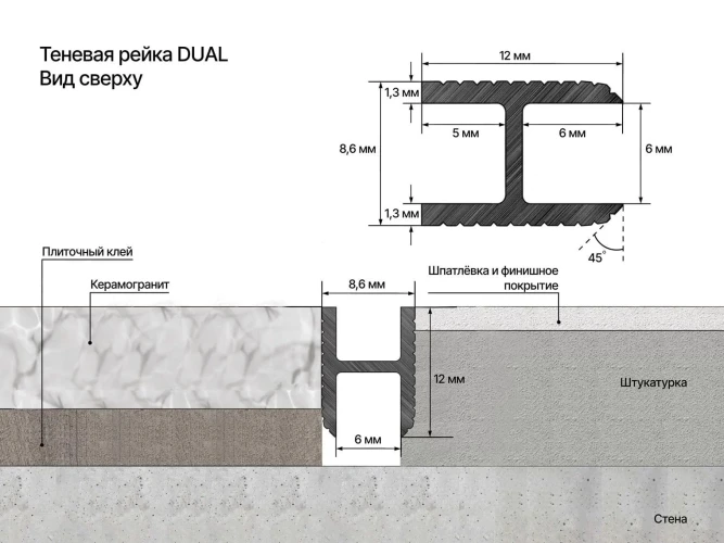 Теневая рейка Laconistiq Dual Без покрытия на otdelka1.ru