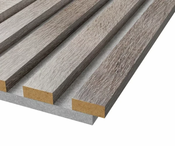 Акустическая реечная панель Cosca  Дуб Дымчатый 2750 мм серый фон на otdelka1.ru