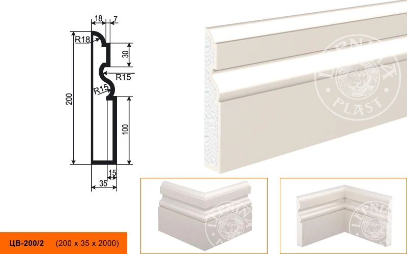 Фасадный цокольный молдинг LepninaPlast ЦВ-200/2 на otdelka1.ru