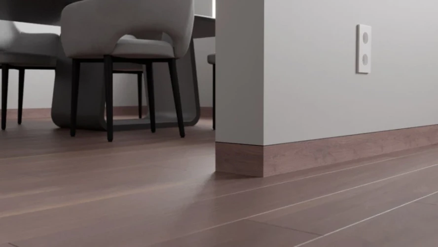 Вставка МДФ шпонированная орехом в скрытый плинтус LWD 100 мм на otdelka1.ru