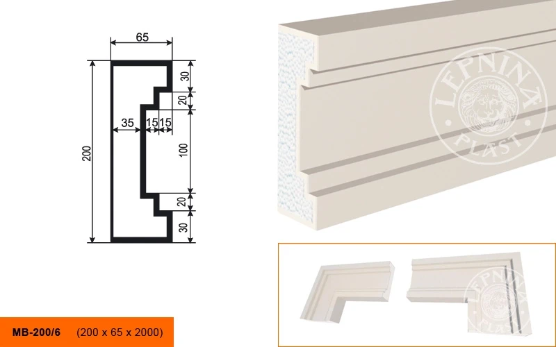 Фасадный молдинг LepninaPlast МВ-200/6 на otdelka1.ru