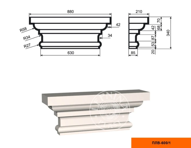 Составная пилястра капитель LepninaPlast ПЛВ-600/1 на otdelka1.ru