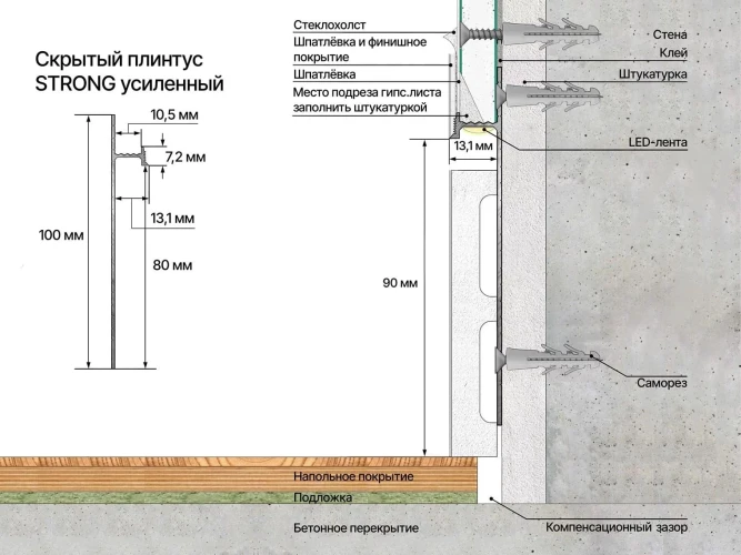 Скрытый плинтус Laconistiq Strong Черный Муар на otdelka1.ru