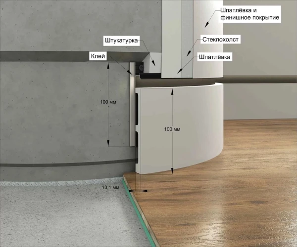 Гибкая вставка Flex для скрытого плинтуса из дюрополимера Laconistiq 100мм на otdelka1.ru