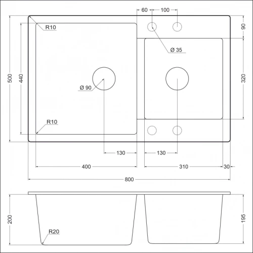 Мойка для кухни EMAR EMQ-2800.Q Аворио на Otdelka1.ru
