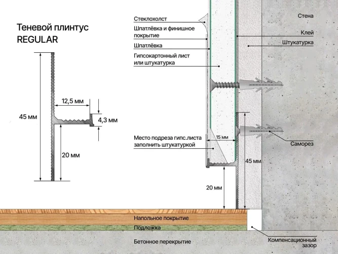 Теневой плинтус Laconistiq Regular Черный Муар на otdelka1.ru